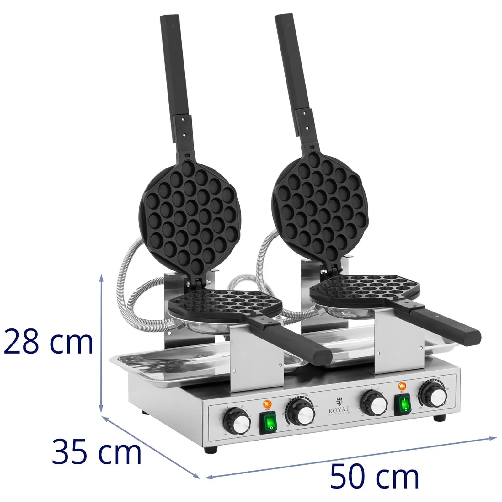 Bublinkový vaflovač - 2 x 1 400 W - 50–250 °C - časovač 0–5 min - Royal Catering (Vafle na pečicí cyklus: 2 Pc)