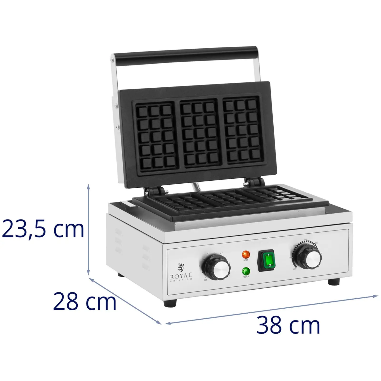 Waffle Maker - 3 Belgian waffles - 1500 W - 50 - 300 ° C - 0 - 5 min timer - Royal Catering