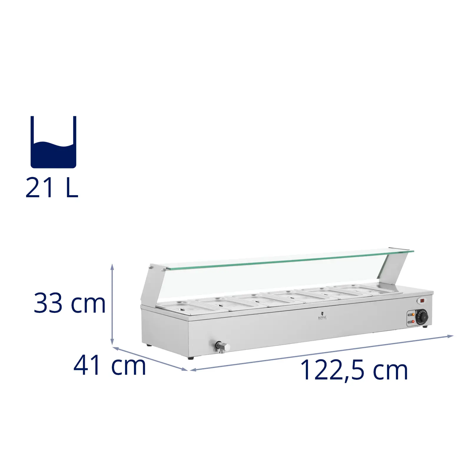 Bain Marie - 6 GN 1/3 kontejner - Royal Catering (Celkový objem: 21 l)