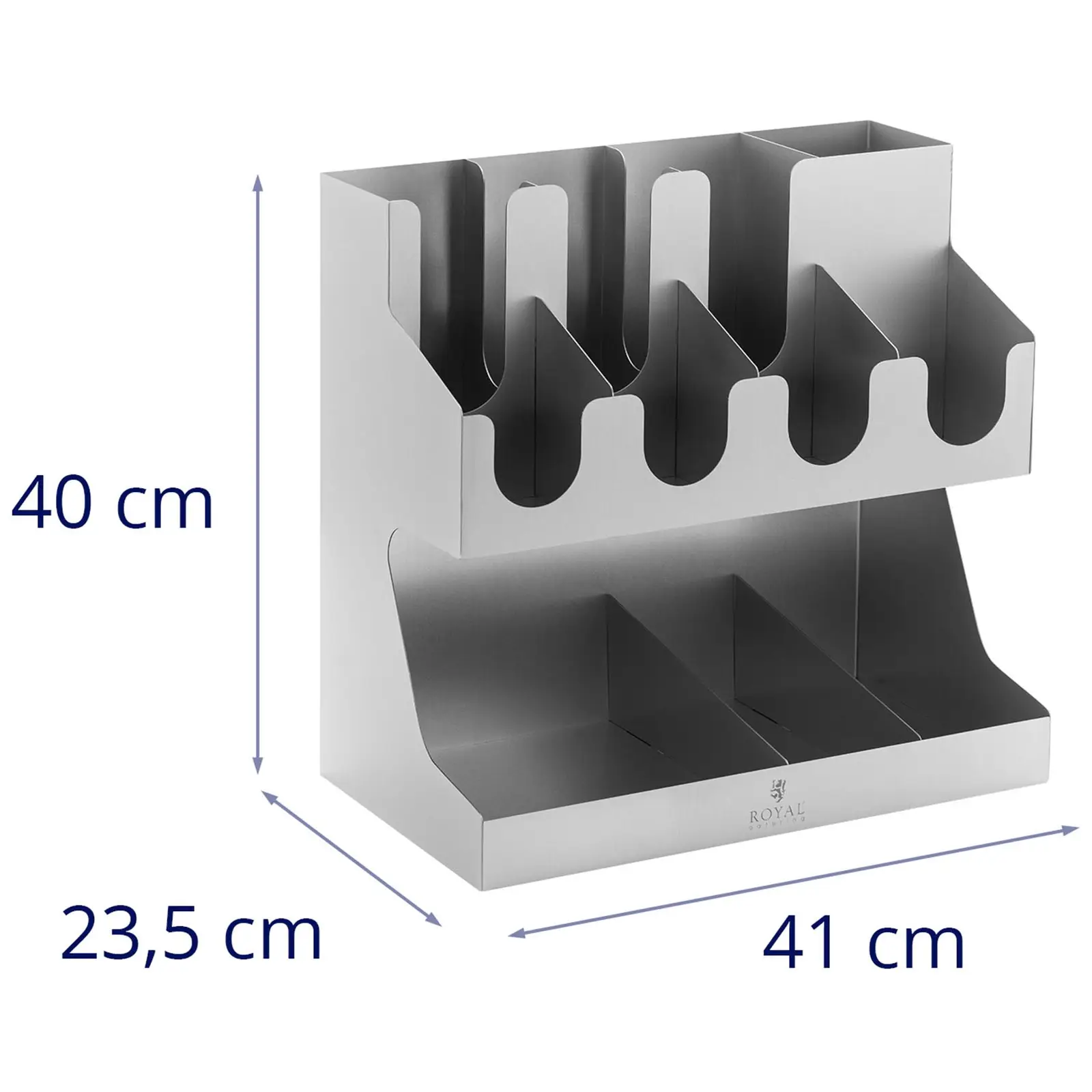 Présentoir pour gobelets et couvercles - 11 compartiments - Acier inoxydable - Royal Catering