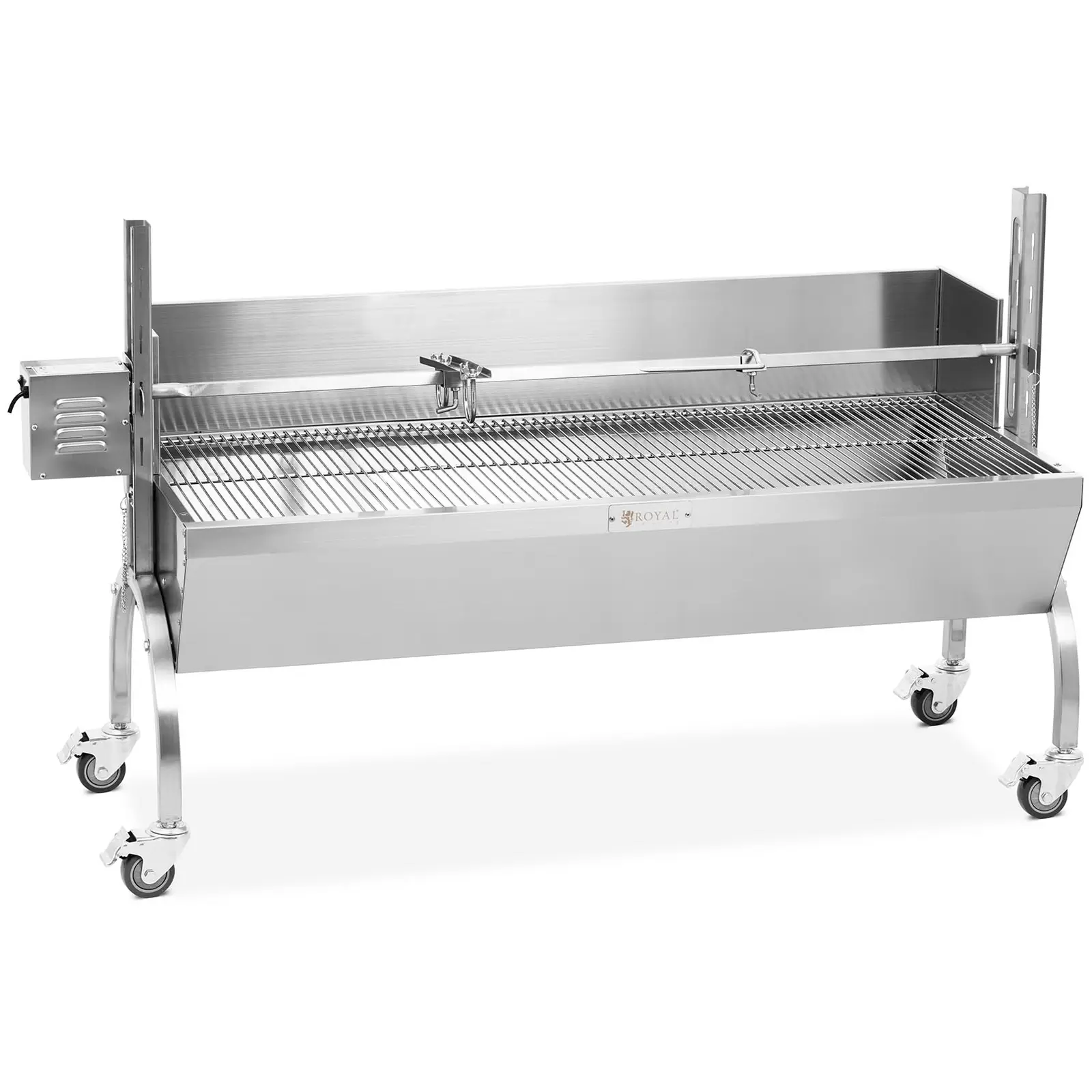 Barbecue tourne broche - Motorisé - 40 kg - Longueur de la broche : 137 cm - Inox - Paravent