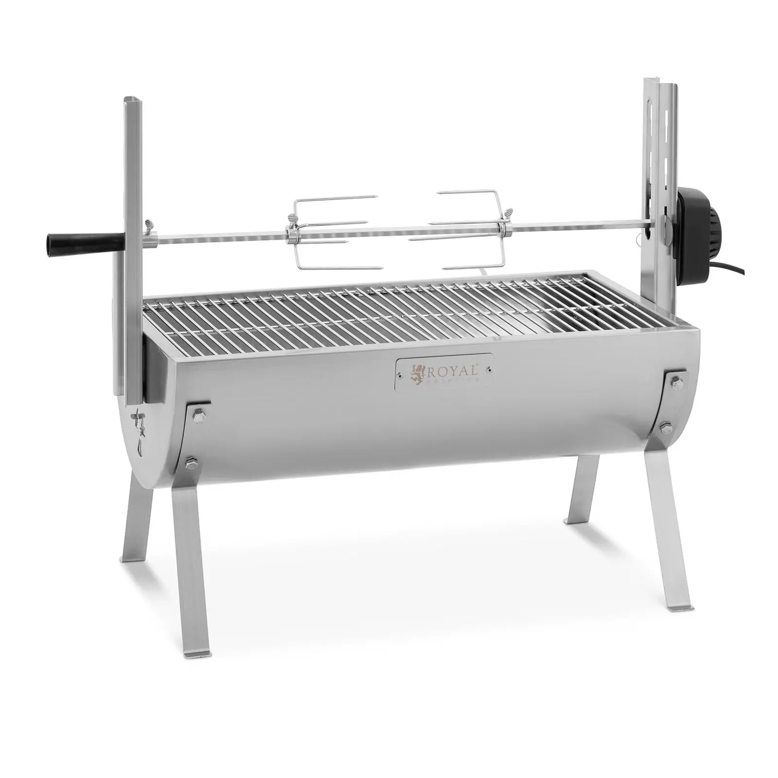 Grill węglowy z rożnem obrotowym - z silnikiem - 15 kg - długość rożna: 82 cm - stal nierdzewna