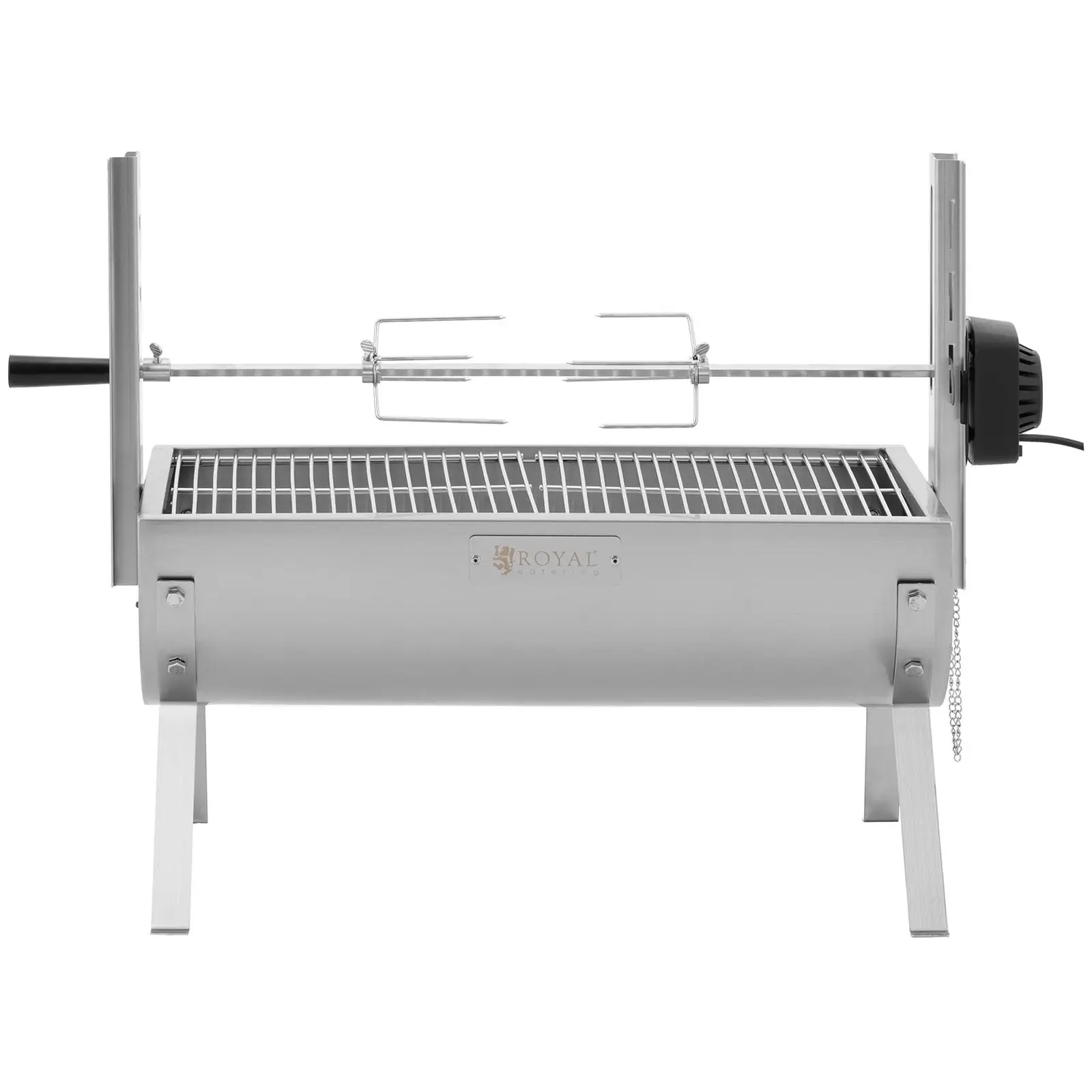 Grill węglowy z rożnem obrotowym - z silnikiem - 15 kg - długość rożna: 82 cm - stal nierdzewna