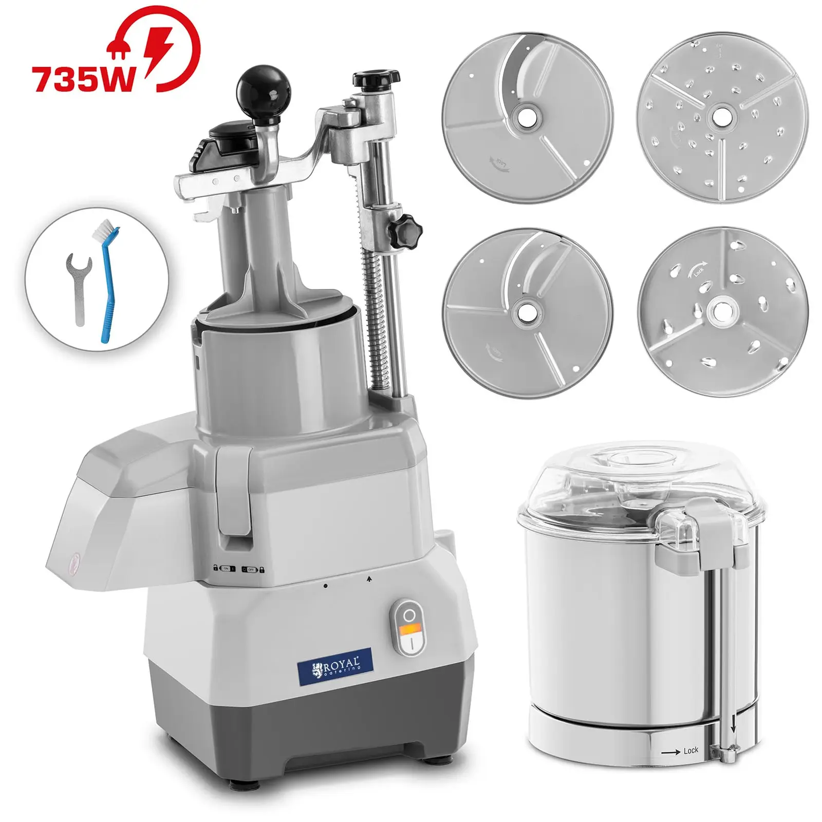 Grøntsagssnitter elektrisk med blender - 3 l - 735 W - med 4 rivejern på 174 mm - Royal Catering