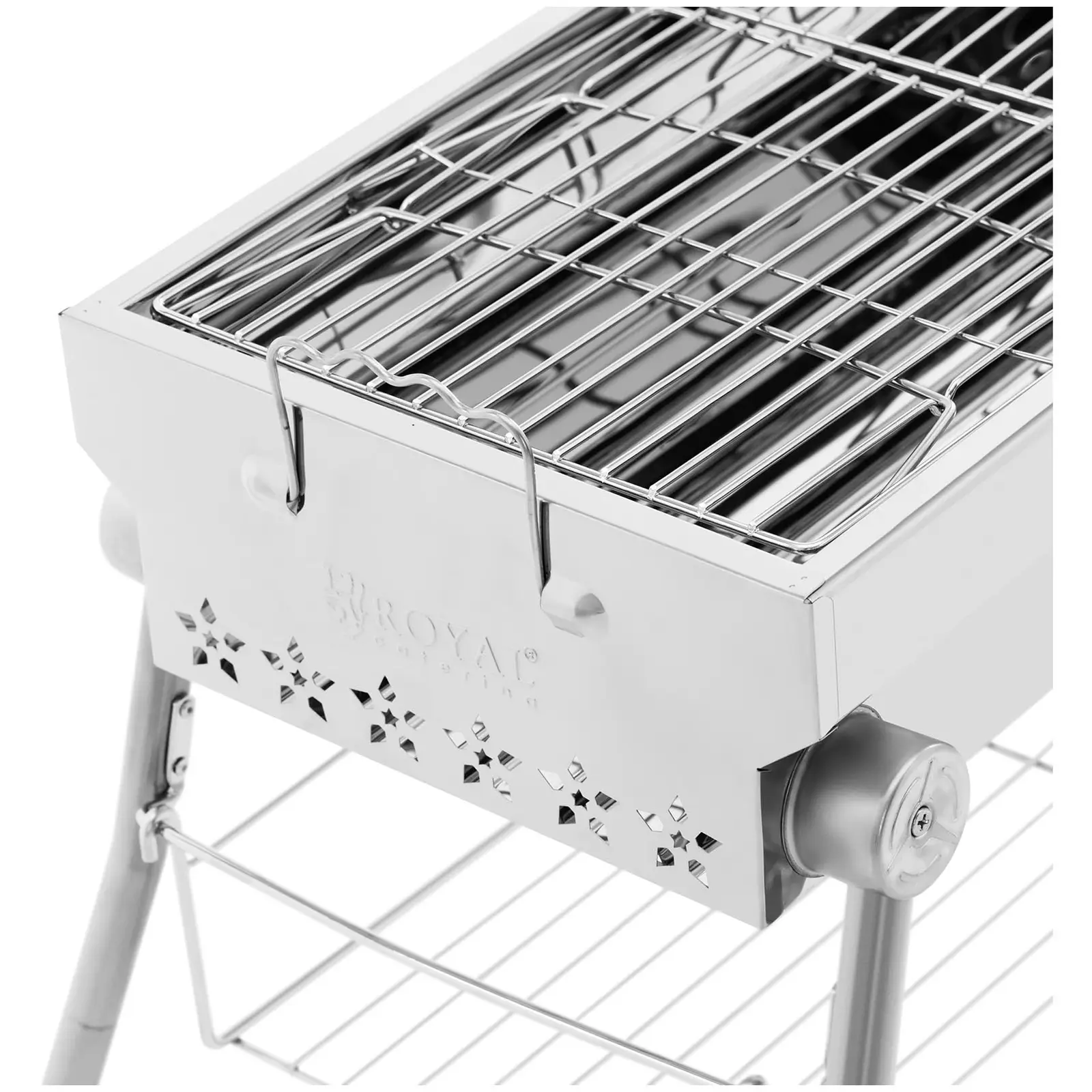 Barbecue au charbon de bois - tablette - grille rabattable- 53 x 26 cm - inox / acier - Royal Catering - 1