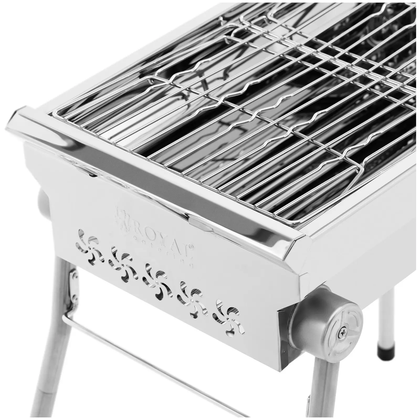 Holzkohlegrill - mit Ablage und klappbarem Rost - 43 x 25 cm - Edelstahl / verzinkter Stahl - Royal Catering