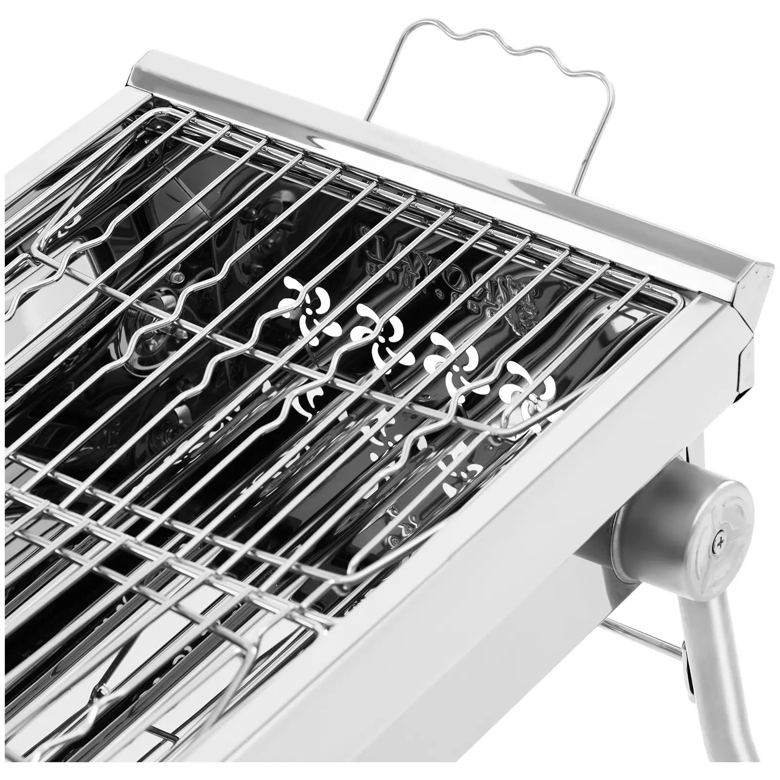 Barbecue au charbon de bois avec tablette et grille rabattable - 43 x 25 cm - Inox, acier galvanisé - Royal Catering