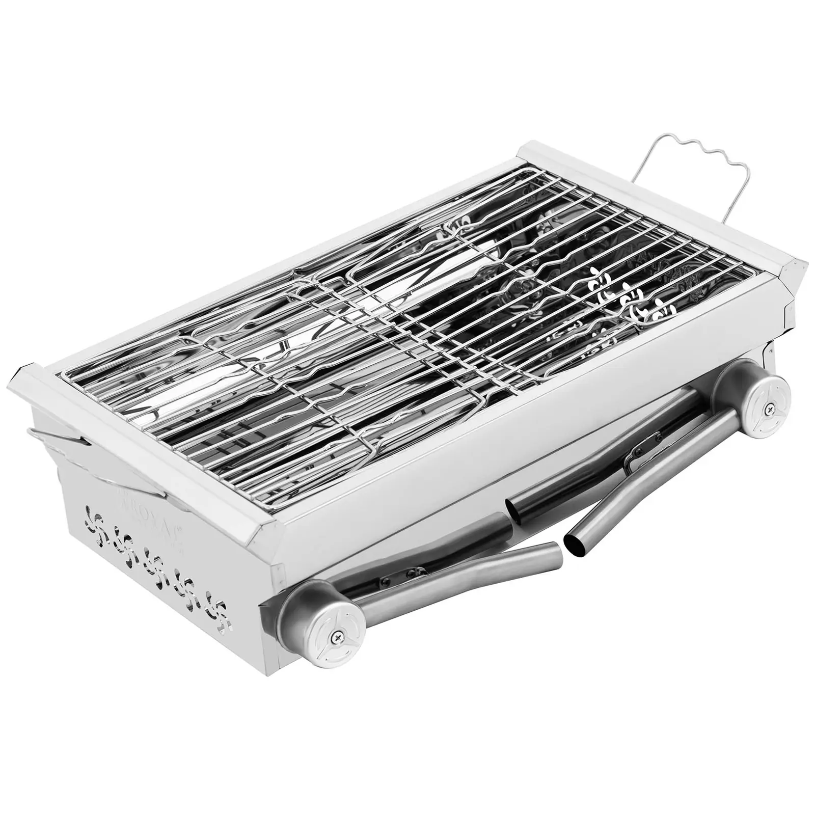 Barbecue au charbon de bois avec tablette et grille rabattable - 43 x 25 cm - Inox, acier galvanisé - Royal Catering