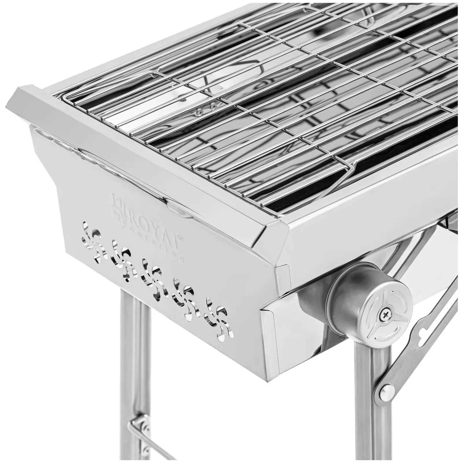 Barbecue au charbon de bois avec grille rabattable - 43 x 25 cm - Inox, acier galvanisé - Royal Catering