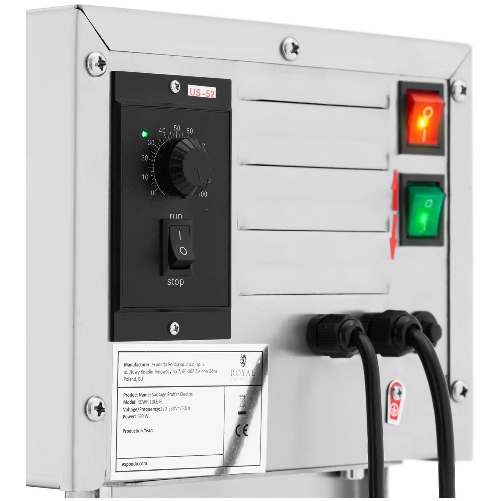 Plnička klobás - 10 l - elektrická - vč. 4 plnicích trubic - Royal Catering (Nožní pedál: Ano)