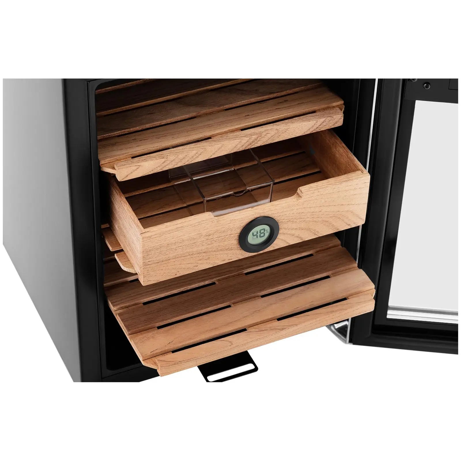 B-zboží Humidor - až na 250 doutníků - s LED osvětlením - nerezová ocel a cedrové dřevo - Royal Catering (Objem: 31 l)