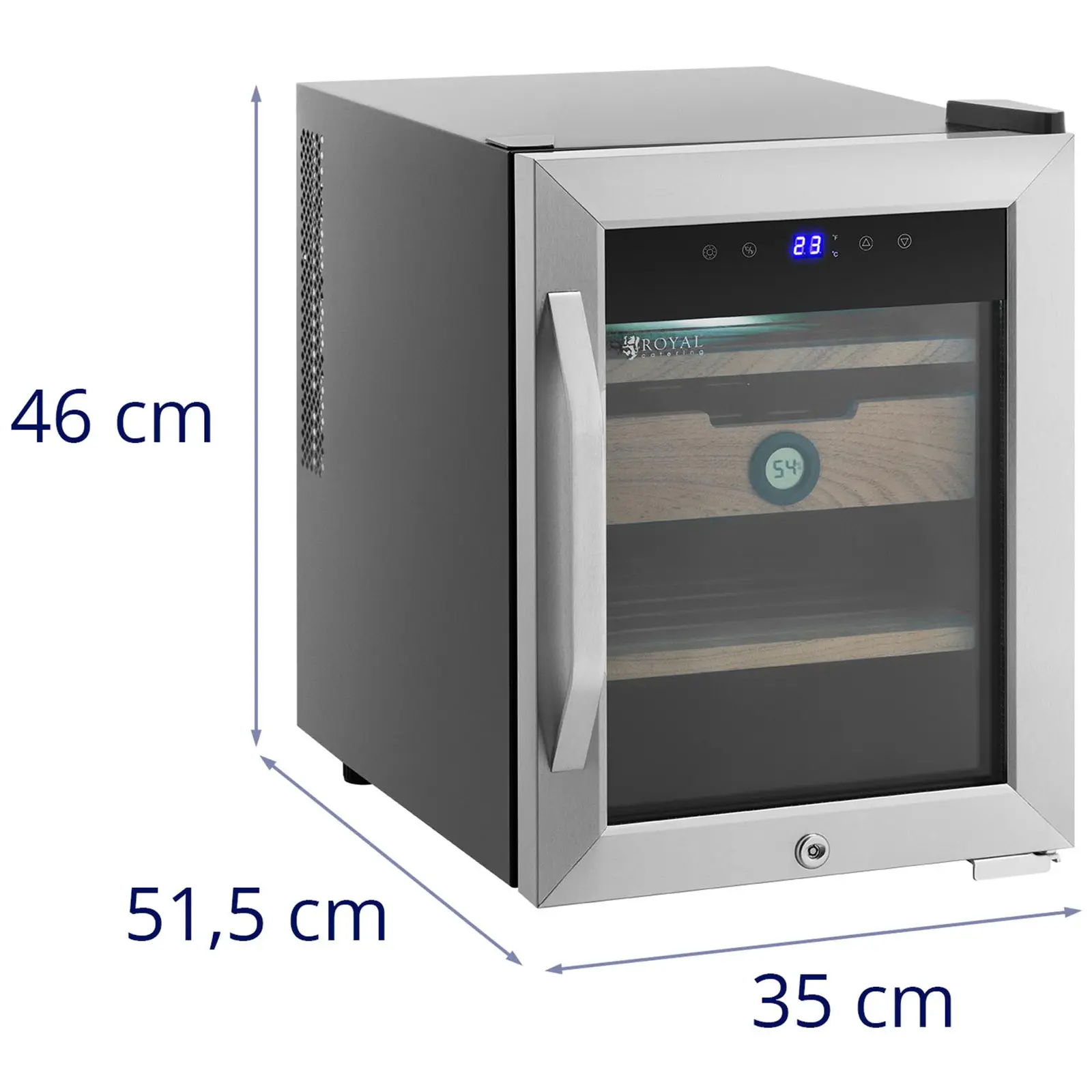 Andrahandssortering Humidor - för upp till 250 cigarrer - med LED-belysning - rostfritt stål och cederträ - Royal Catering