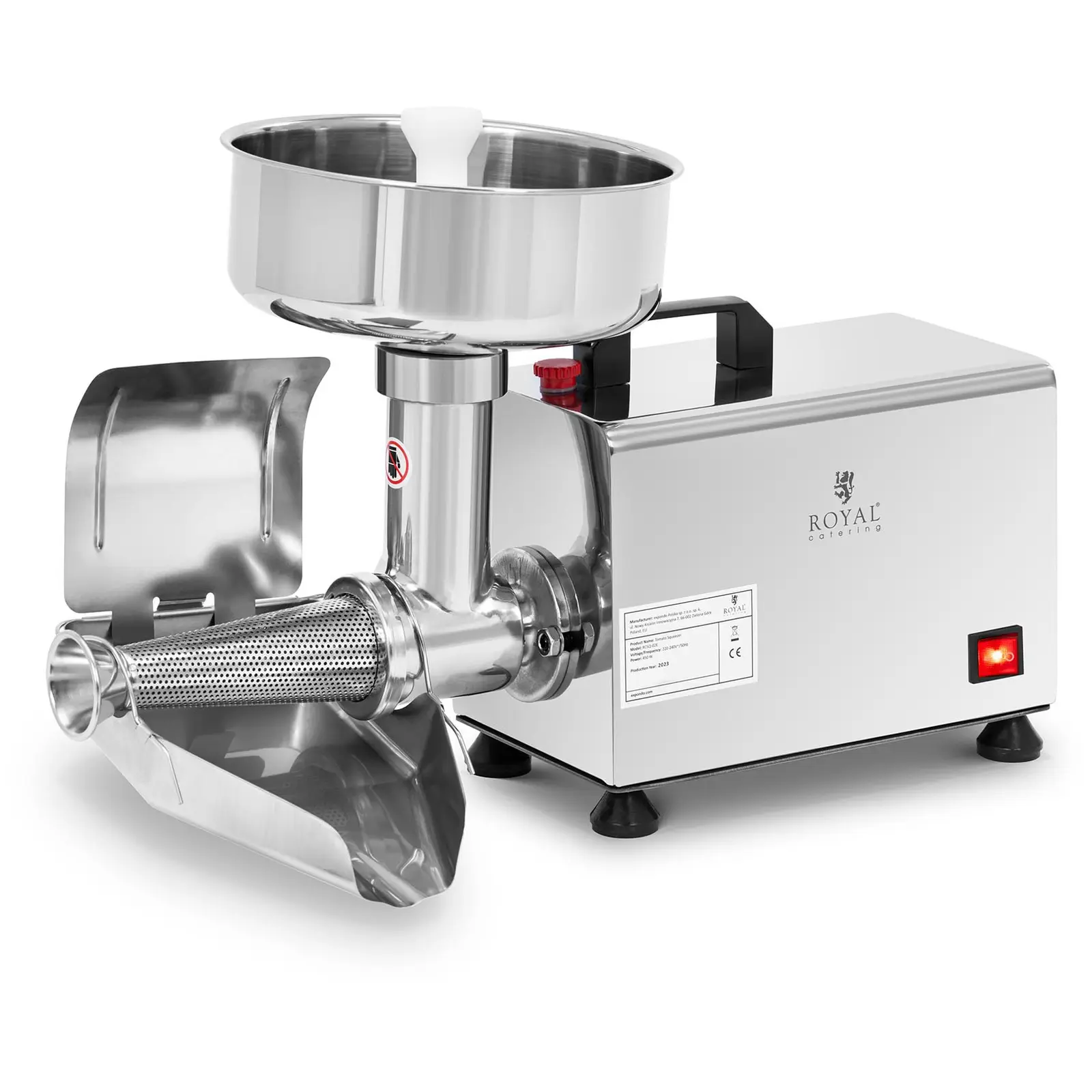 Elektrische Tomatenpresse - 450 W - 80 U/min - Edelstahl - Abdeckung mit Griff - Royal Catering