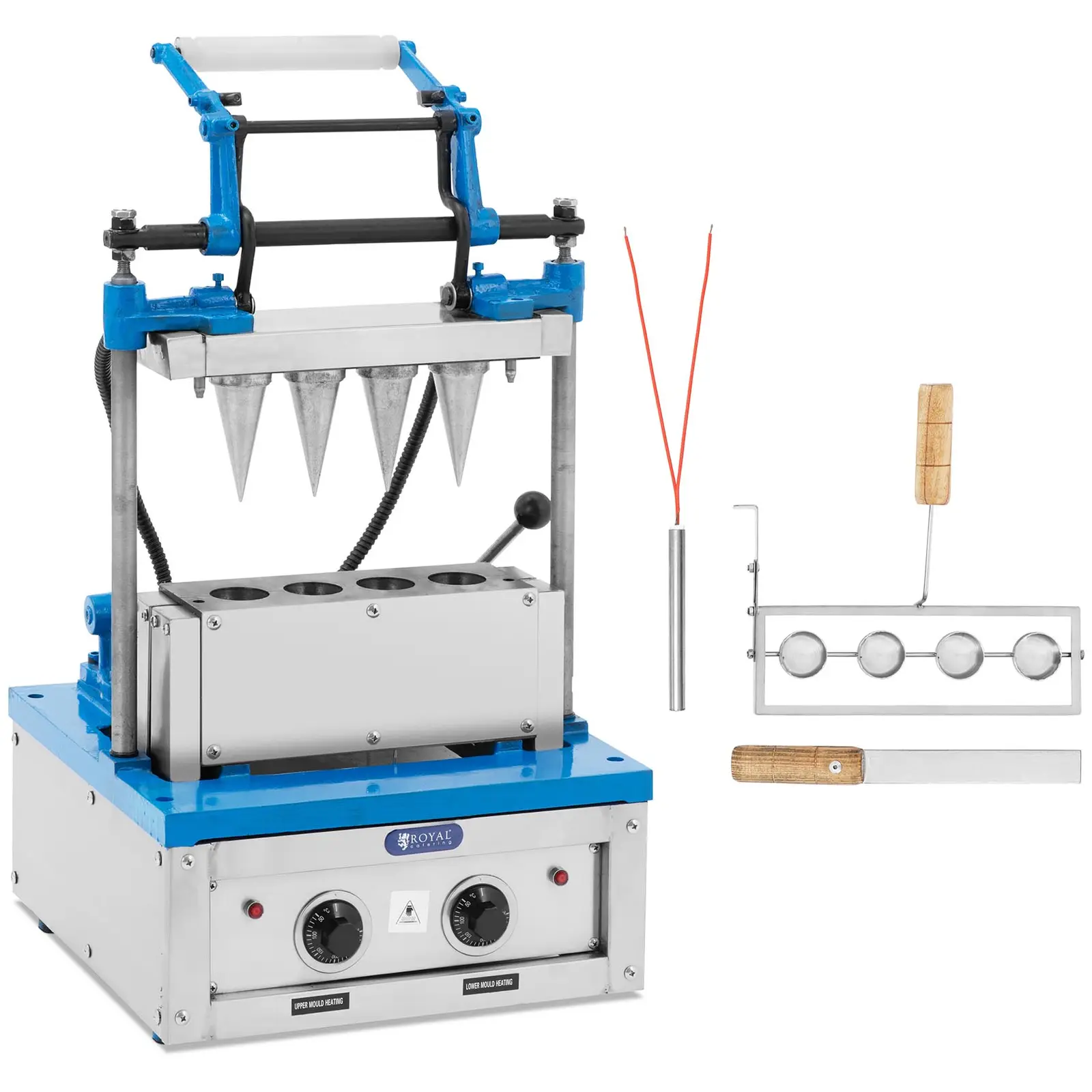 Máquina de fazer waffles em cones - 4200 W - 100-120 peças/hora. - 60-120 s - Royal Catering