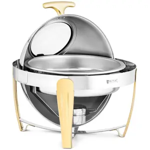 Chafing dish - rund - guldfarvet - rullelåg med rude - 6 l - Royal Catering