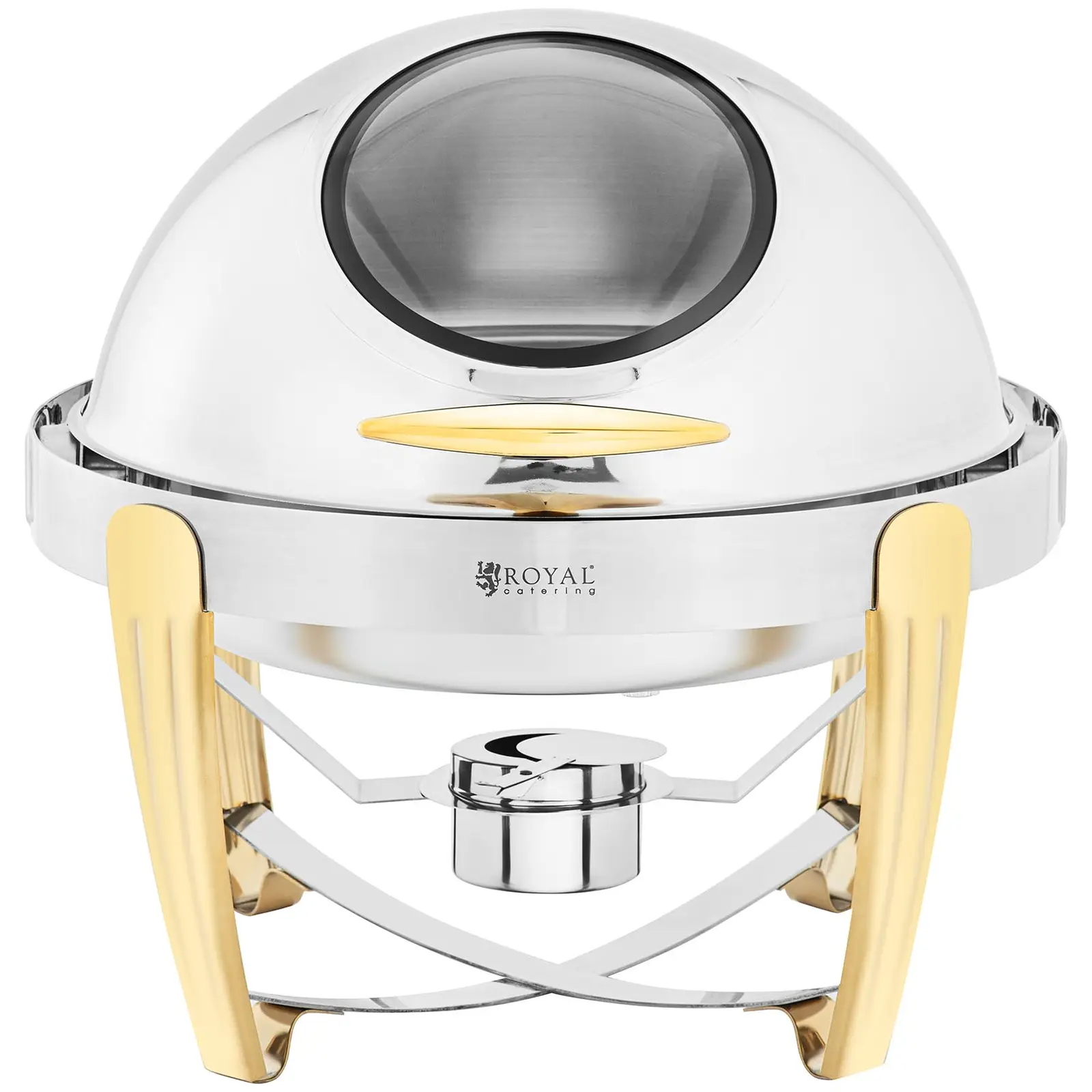 Chafing Dish - rund - Goldakzente - Rolltop-Haube - 6 L - Royal Catering (Material: Edelstahl)