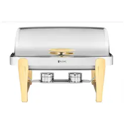 Chafing Dish - GN 1/1 - Accente aurii - capotă roll top - 9 L - {{număr_de_celule_de_combustibil_de_căldură_643}} cu mânere - Royal Catering