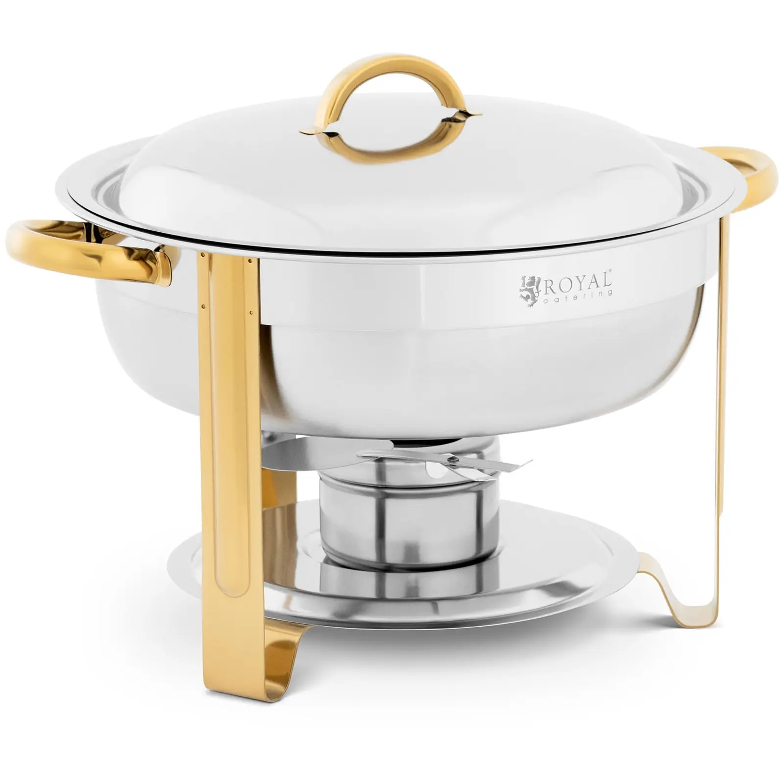 Chafing Dish - rund - Goldakzente - 4,5 L - 1 Brennstoffzelle - Füße klappbar - Royal Catering