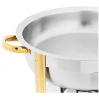 Chafing Dish - Rotondo - Accenti dorati - 4,5 L - 1 celle a combustibile - Base pieghevole - Royal Catering