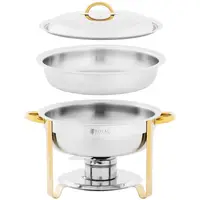 Chafing Dish - round - gold accents - 4.5 L - 1 fuel cell - folding feet - Royal Catering