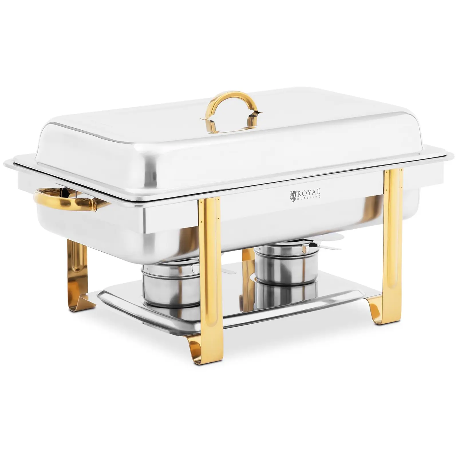 chafing dish - GN 1/1 - accents dorés - 9 L - 2 brûleurs - Royal Catering - Image du produit