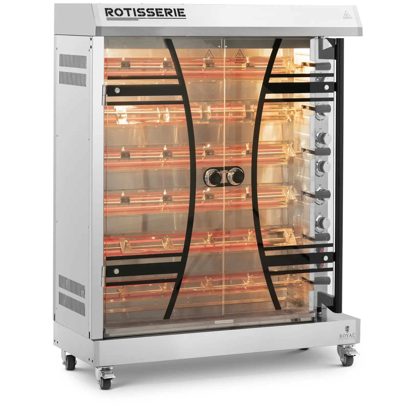 Rôtissoire électrique - 6 broches pour 36 poulets - avec éclairage et roues - Royal Catering
