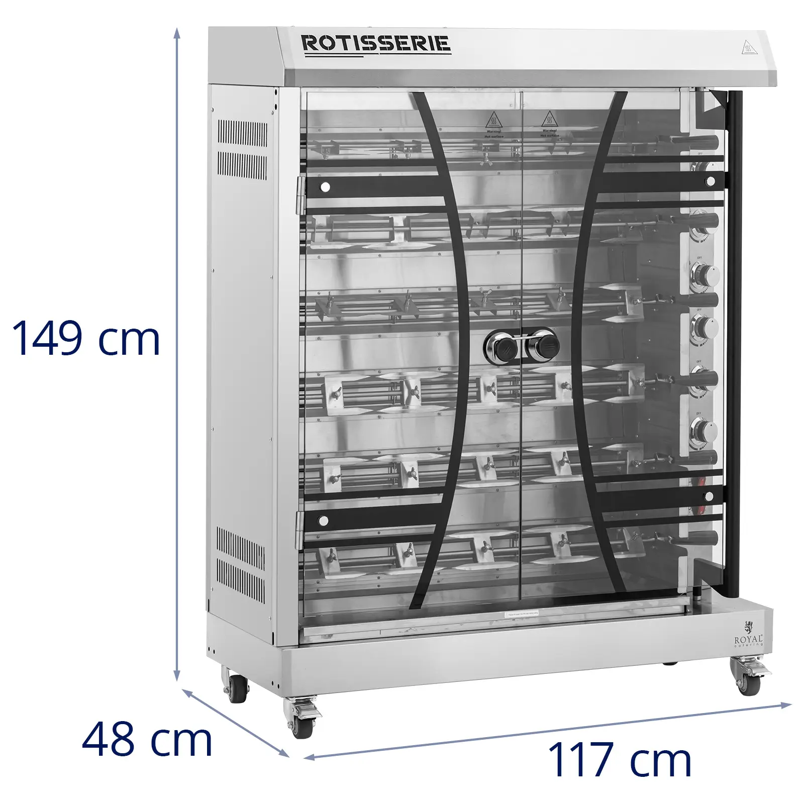 Electric Chicken Grill - 6 skewers for 36 chickens - with lighting and wheels - Royal Catering (Voltage [V]: 400)