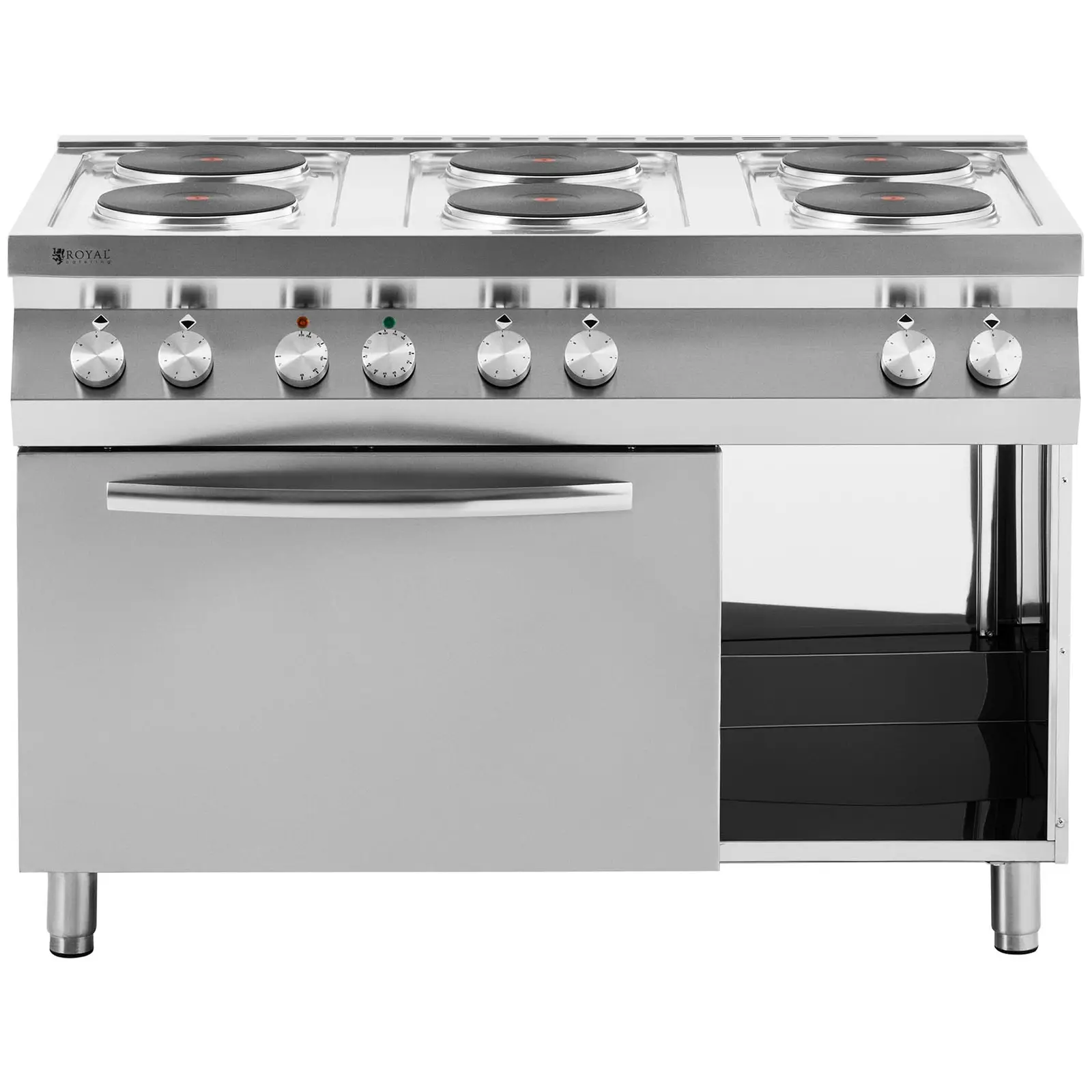 Cucina elettrica professionale - 15600 W - Piano - cottura con 6 fornelli - Con forno a convezione - Armadietto - Royal Catering