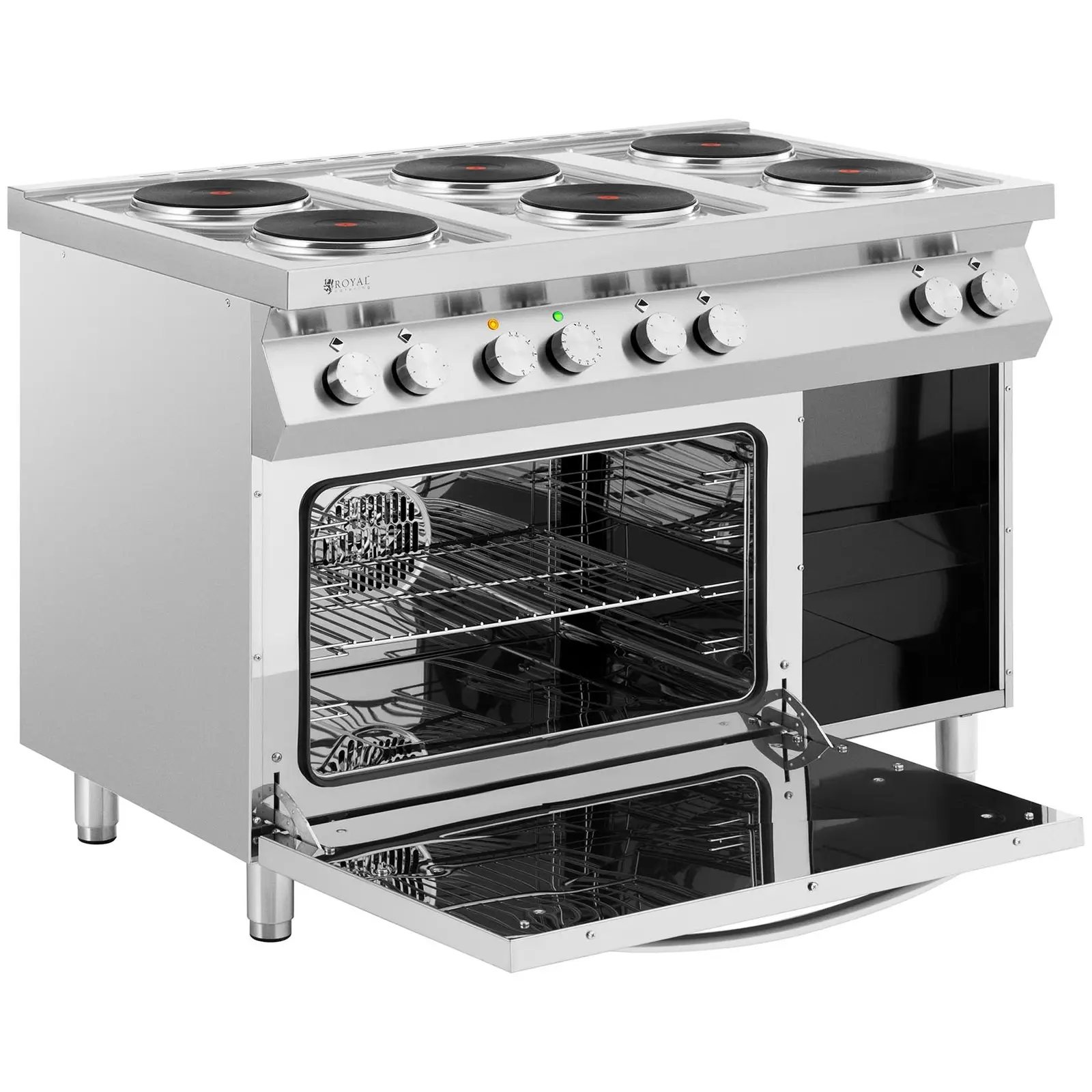 Cucina elettrica professionale - 15600 W - Piano - cottura con 6 fornelli - Con forno a convezione - Armadietto - Royal Catering