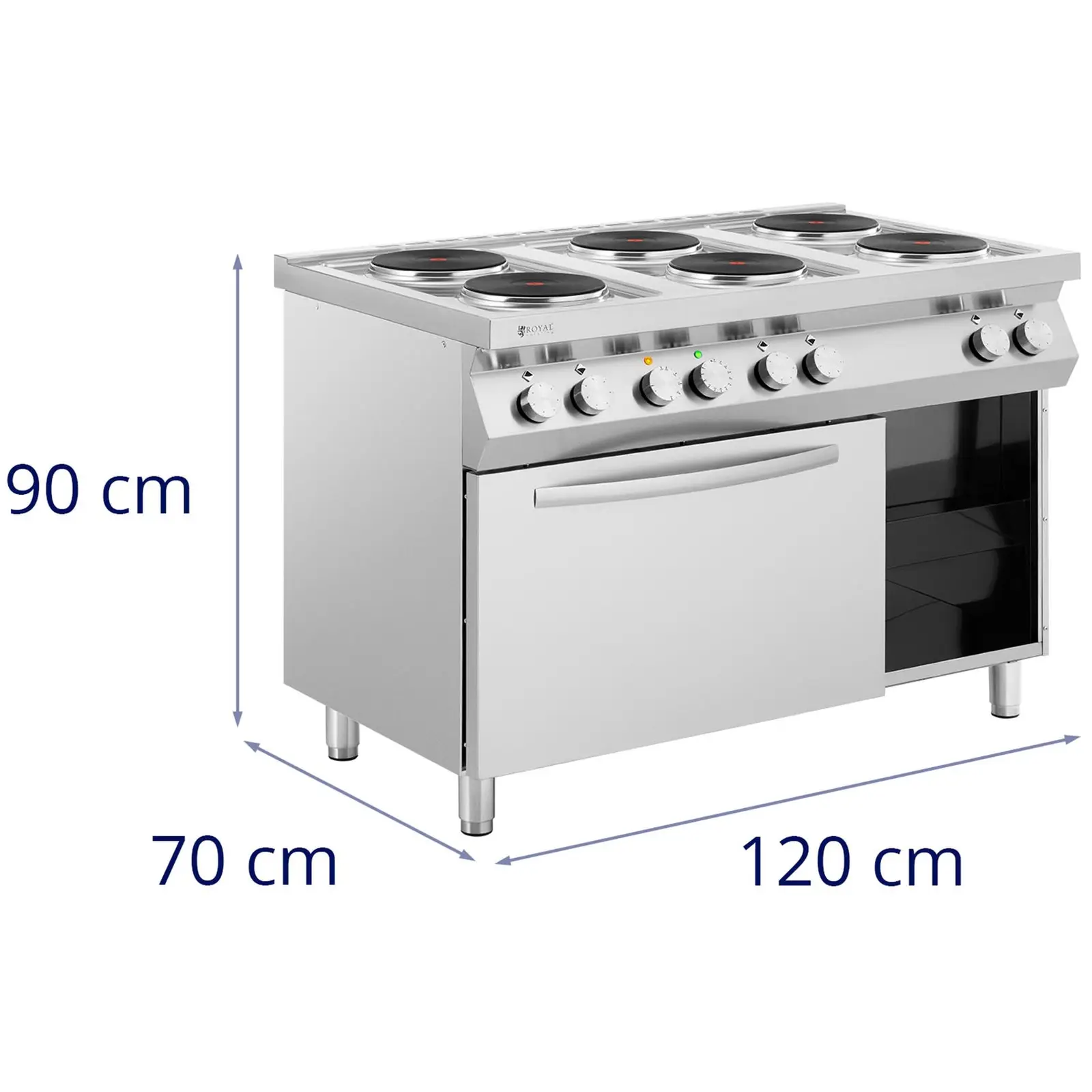 Kuchenka elektryczna - 15600 W - 6 palników - z piekarnikiem konwekcyjnym - dolna szafka - Royal Catering