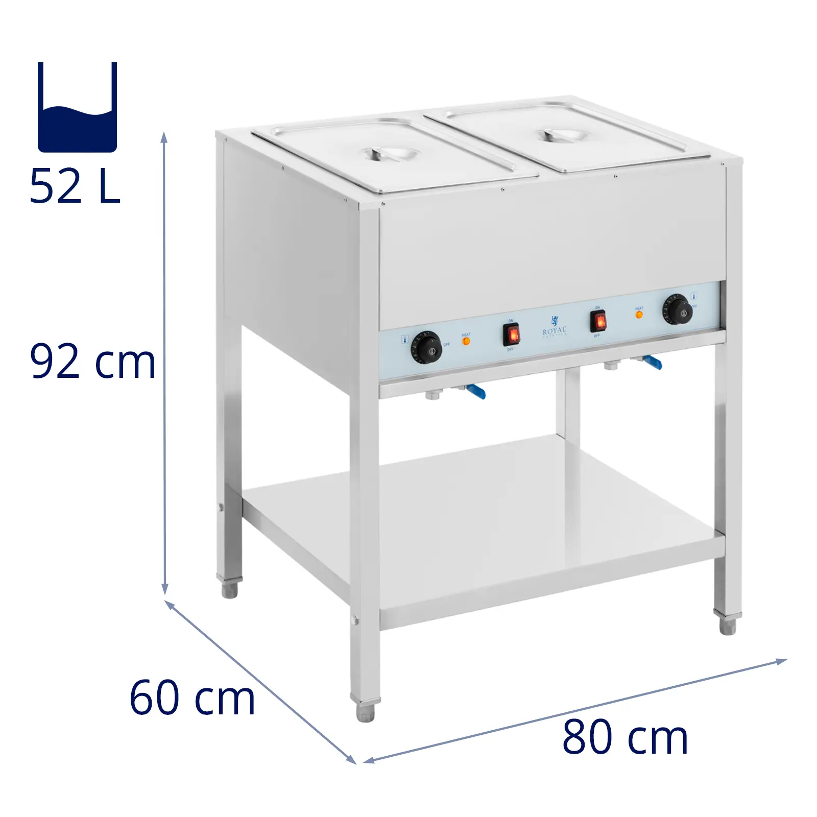 Bain Marie - 1265 W - 2 x GN 1/1 - s podstavcem - Royal Catering (Barva: Stříbrná)
