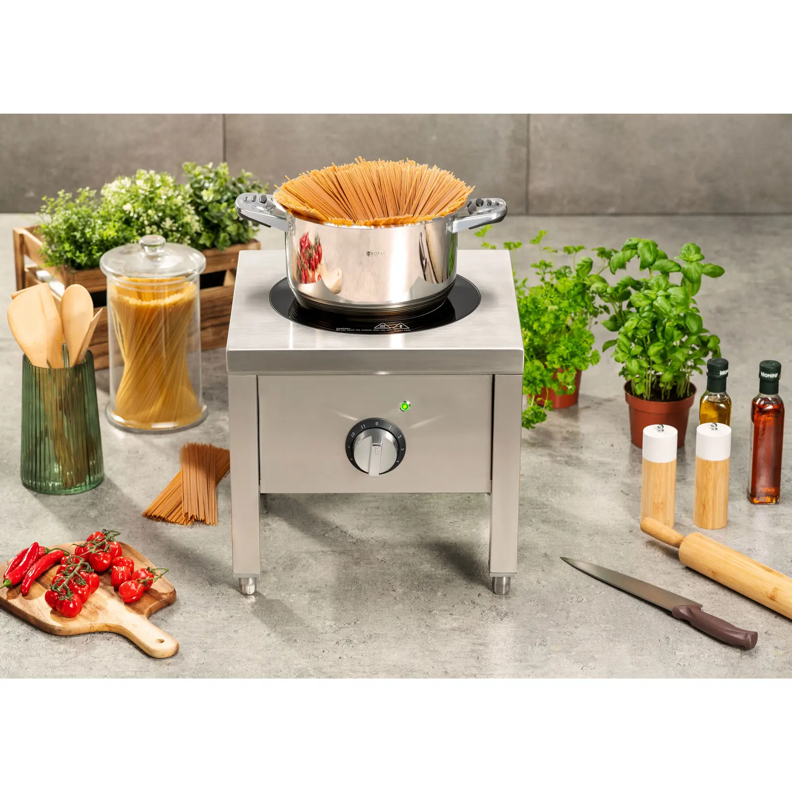 Réchaud à induction - 30 cm - sur pied - Royal Catering (Matériau(x): Acier inoxydable)
