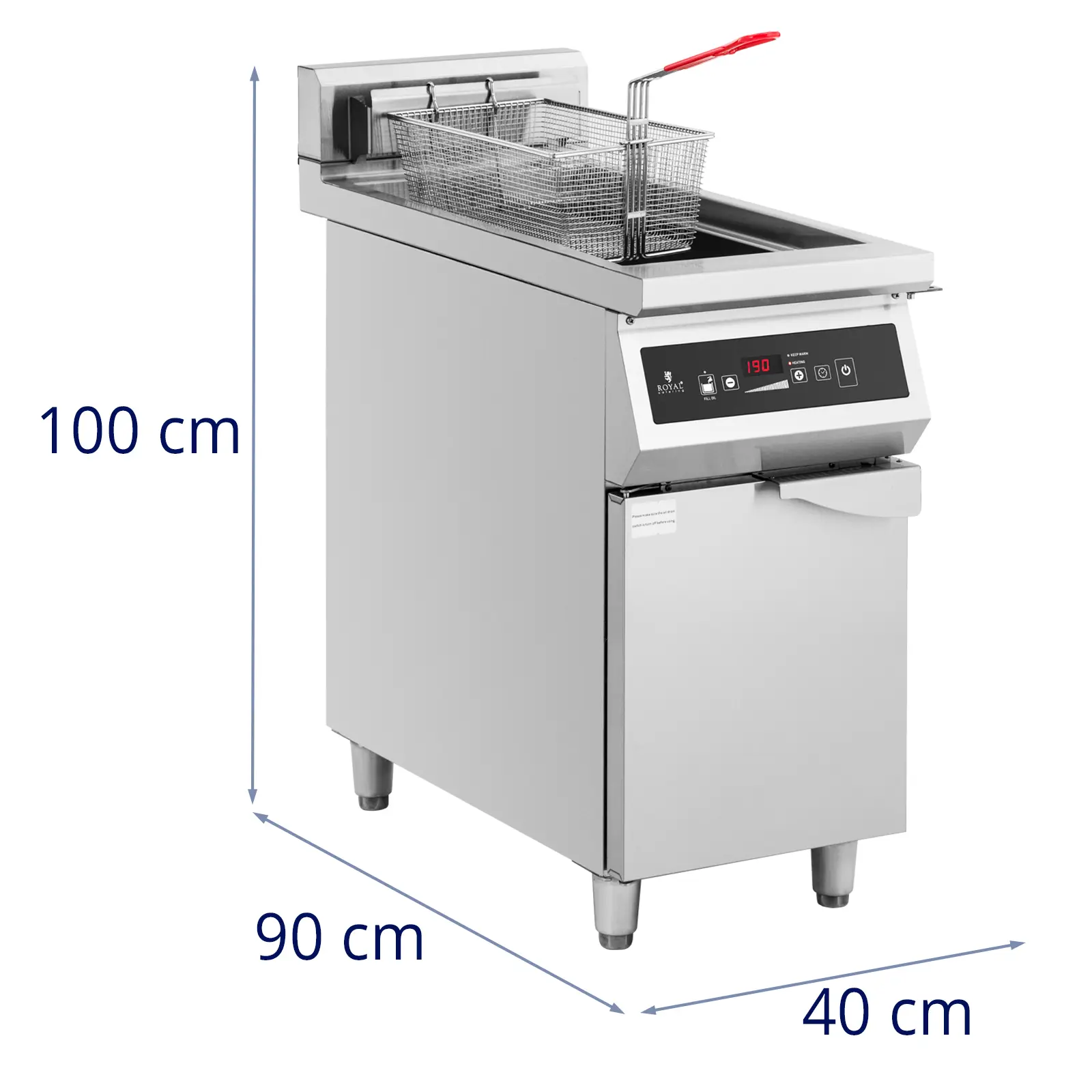Indukční fritéza - 30 l - 10 000 W - 400 V - spodní skříňka - časovač - Royal Catering (Barva: Stříbrná)