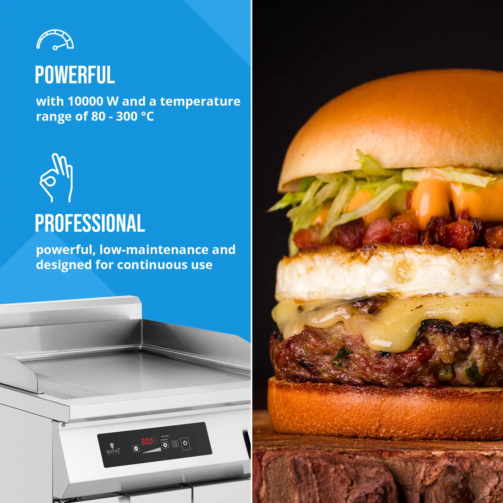 Indukciós grill - 720 x 610 mm - sima - 10000 W - Royal Catering (Időzítő: Igen)