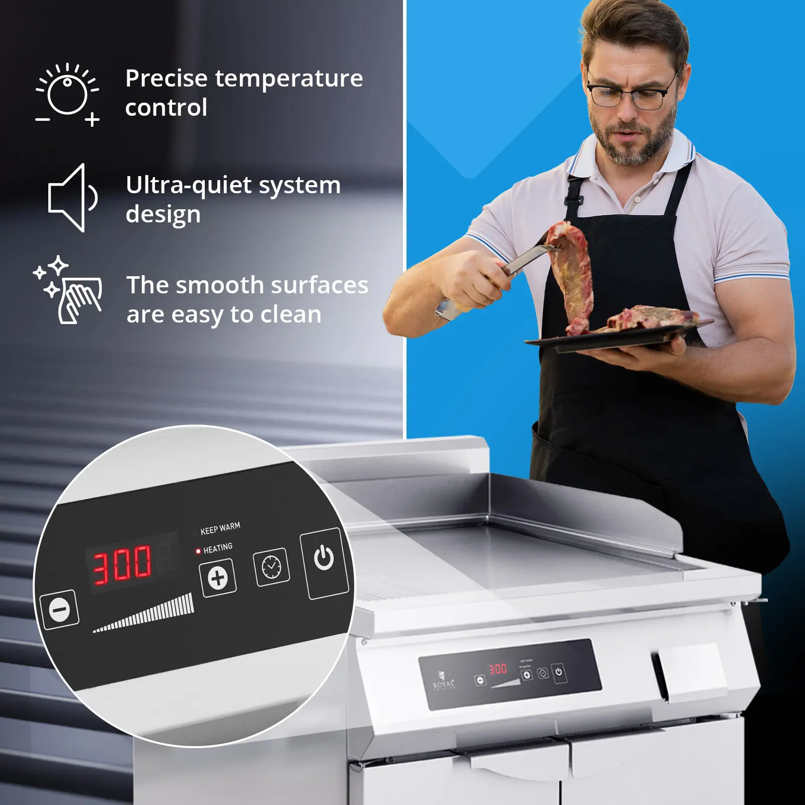 Indukciós grill - 720 x 610 mm - sima - 10000 W - Royal Catering (Frekvencia [Hz]: 50)