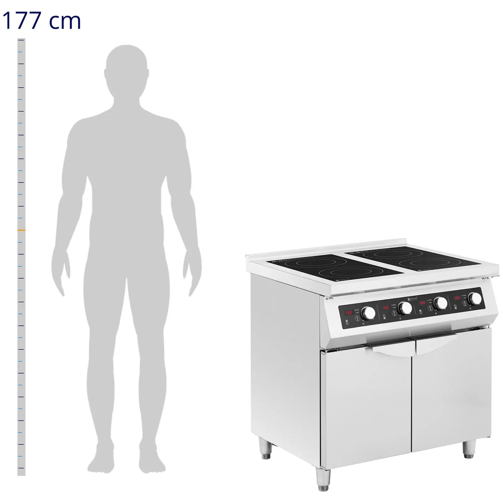 Induksjonsovn - 17000 W - 2 kokeplater - 60 - 240°C - Lagringsplass - Royal Catering