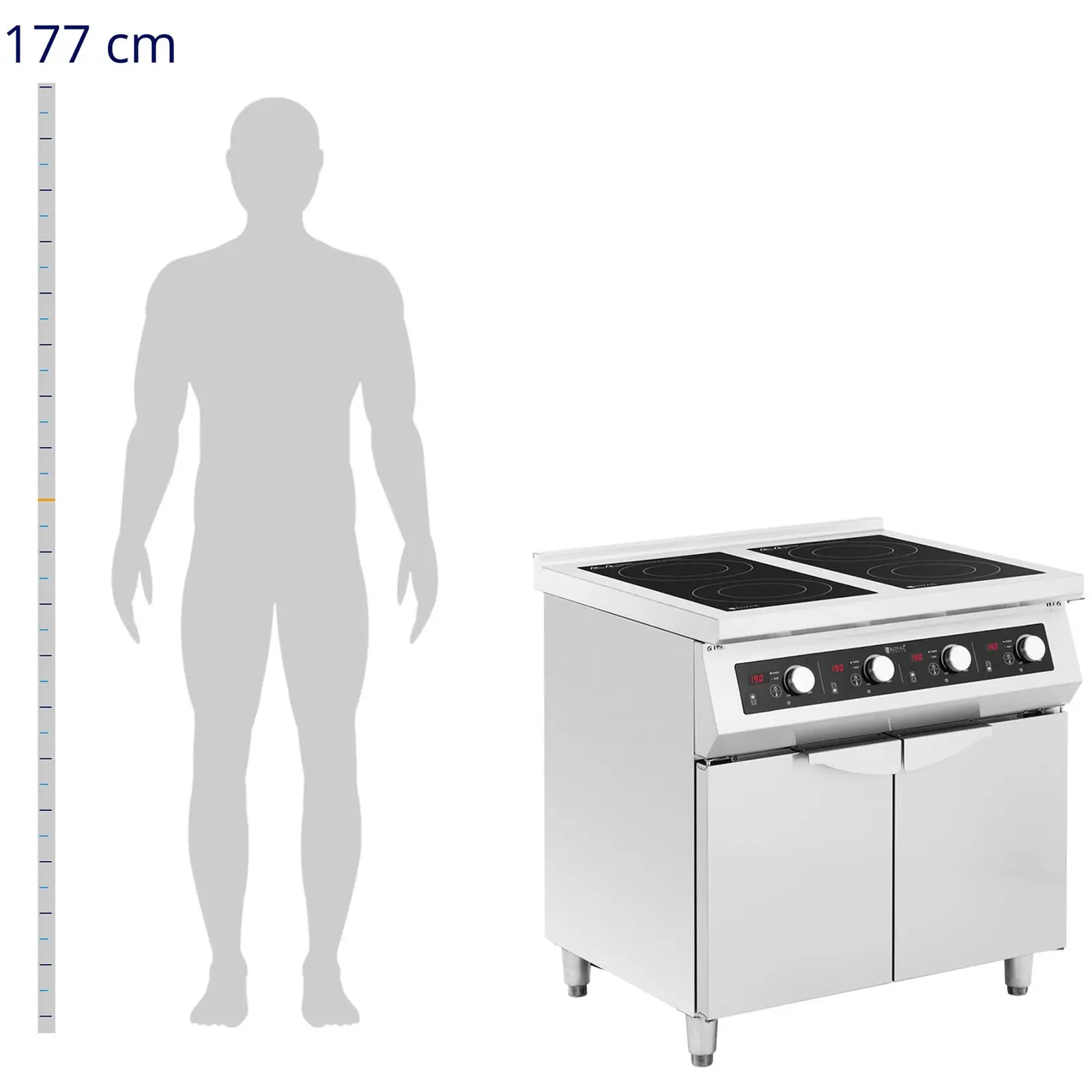 Kuchnia indukcyjna - 17000 W - 4 palniki - 60 - 240°C - miejsce do przechowywania - Royal Catering (Rodzaj montażu: Wolnostojący)