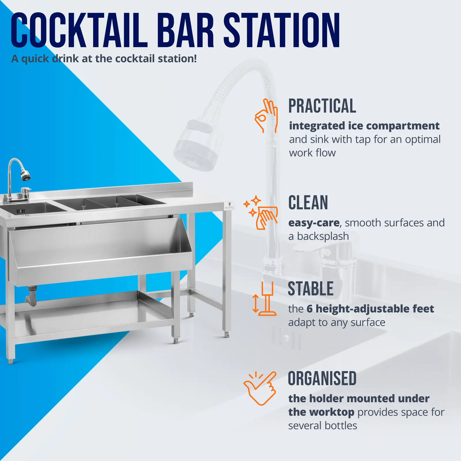 Estação de barman - recipiente para gelo e prateleira para garrafas - Royal Catering