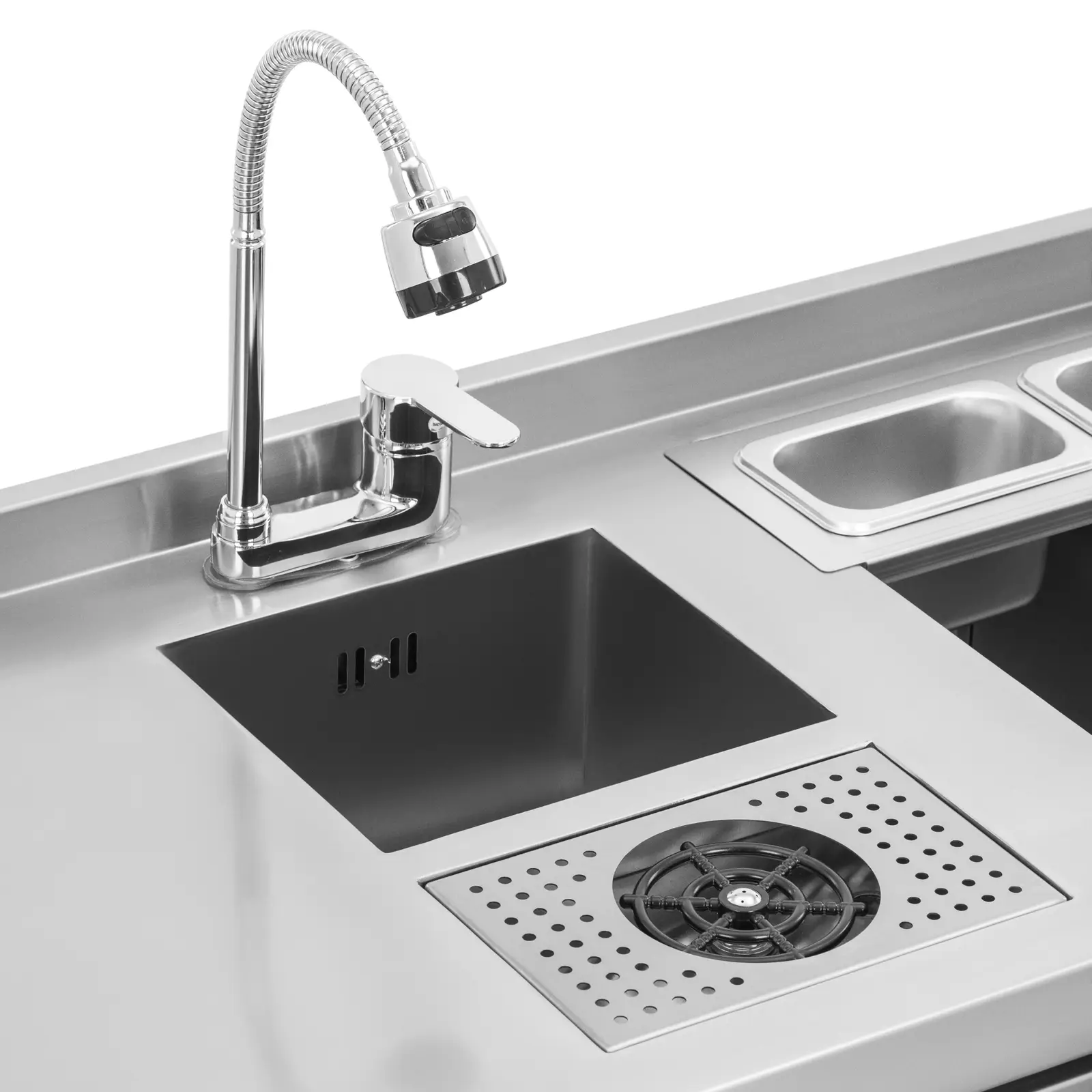 Station cocktail - avec bac à glace, 4 bacs GN 1/9, lave-verre et porte-bouteilles - Royal Catering (Diamètre d'entrée: 20.5 mm)