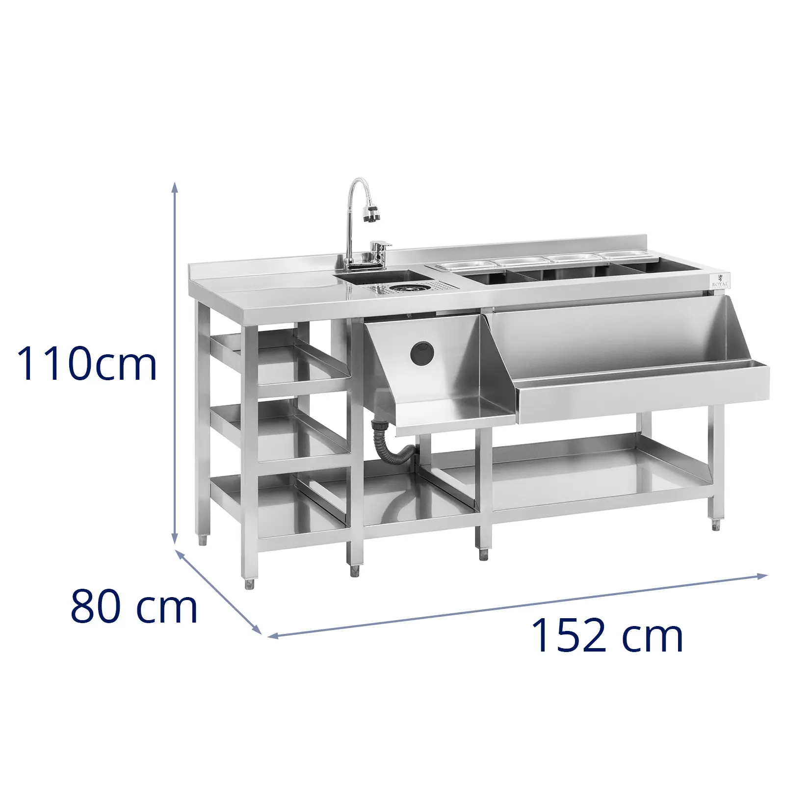 Station cocktail - avec bac à glace, 4 bacs GN 1/9, lave-verre et porte-bouteilles - Royal Catering (Poids de l'envoi: 71.5 kg)