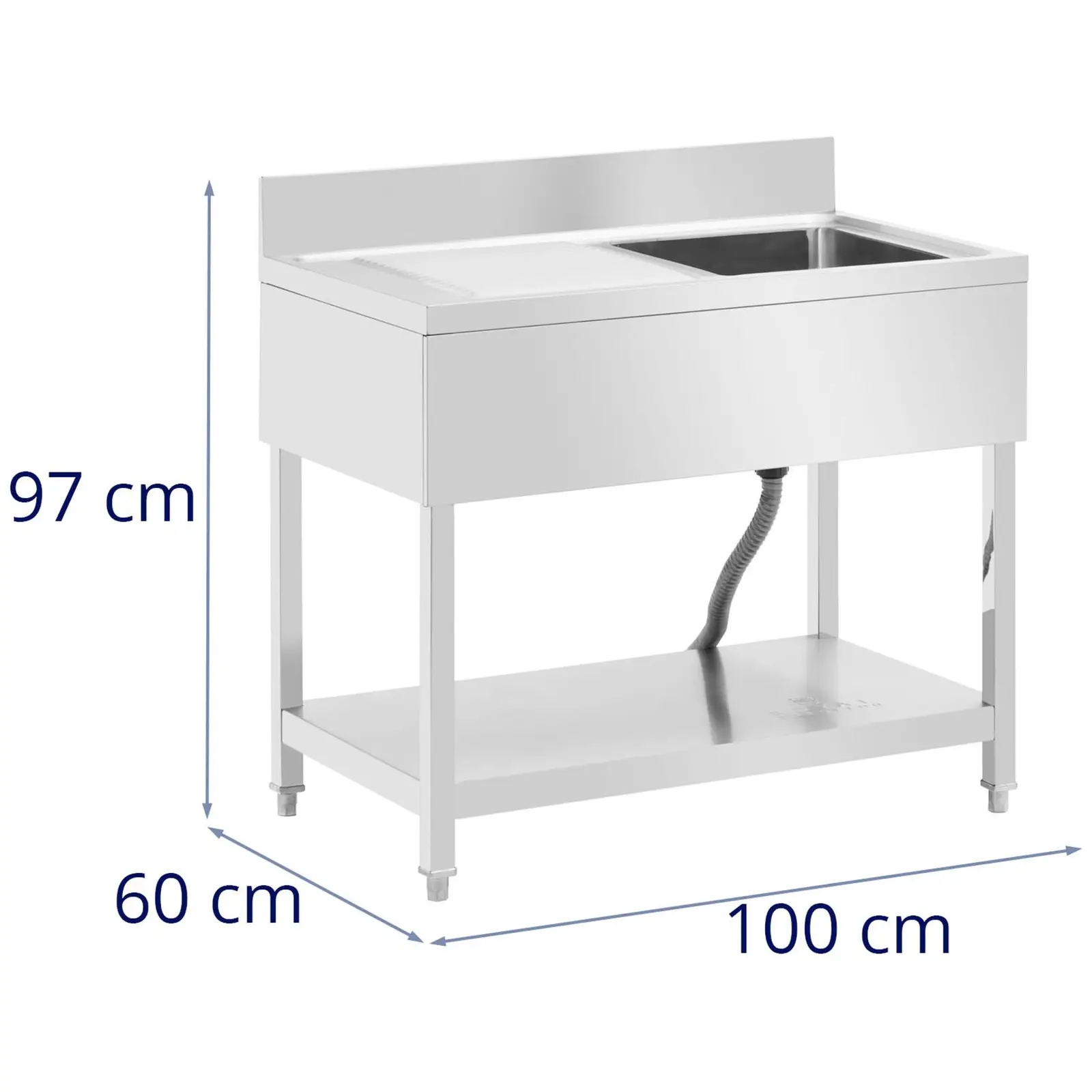 Sink Unit - 1 basin - stainless steel - 180 x 60 x 97 cm - Royal Catering