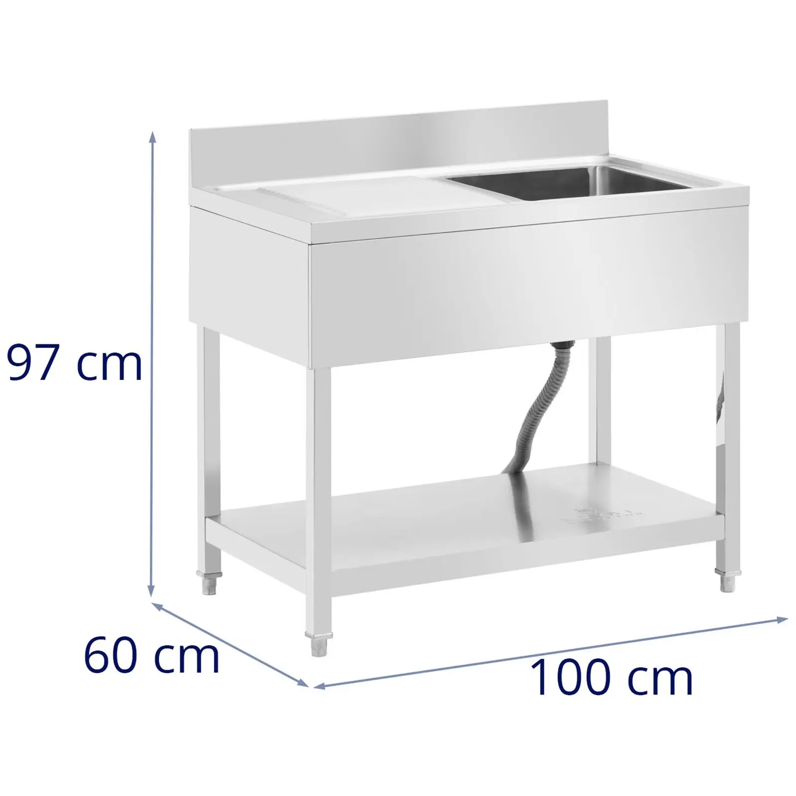 Mosogató asztal - 1 tál - rozsdamentes acél - 100 x 60 x 97 cm - Royal Catering