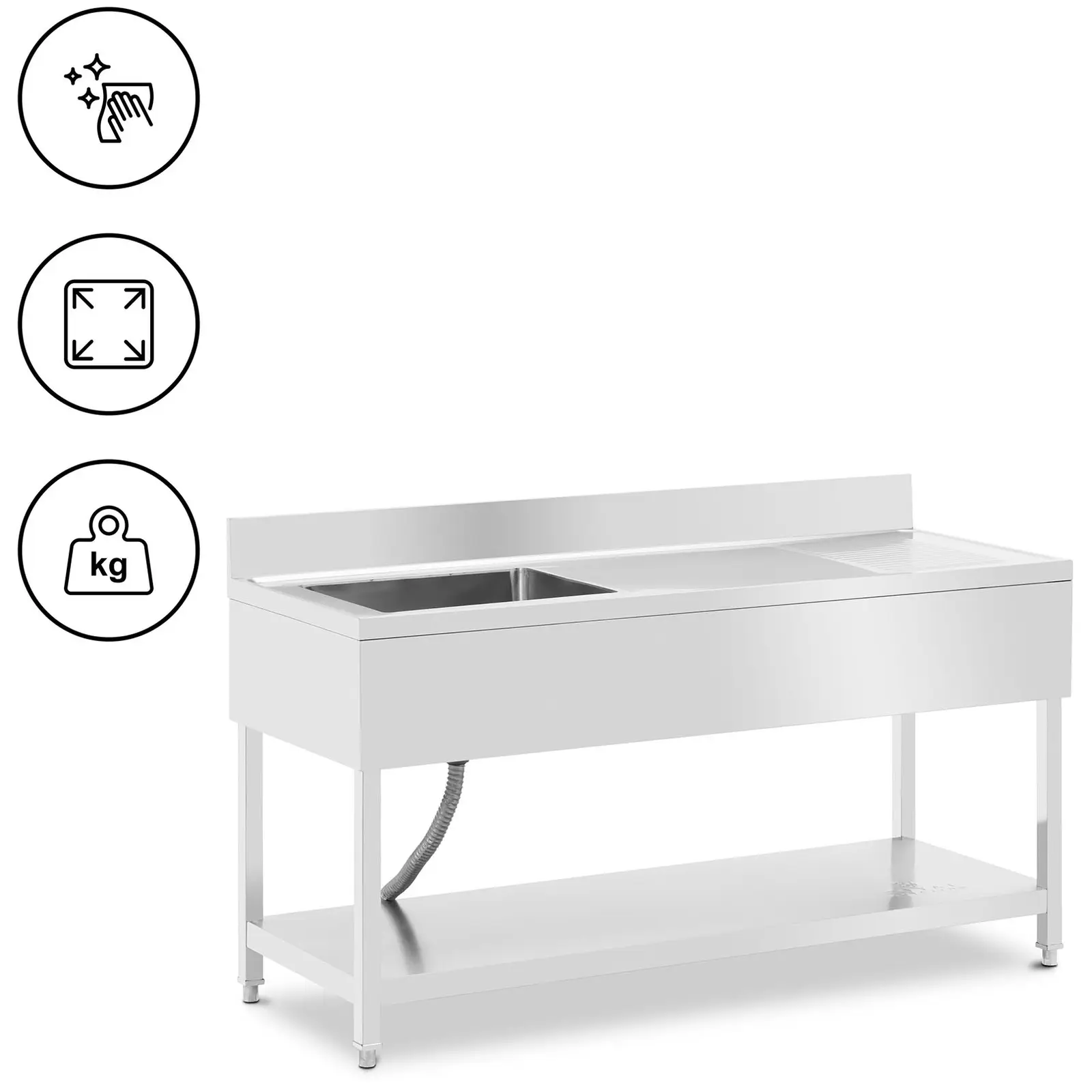 Oppvaskkum - 1 servant - rustfritt stål - 160 x 60 x 97 cm - Royal Catering