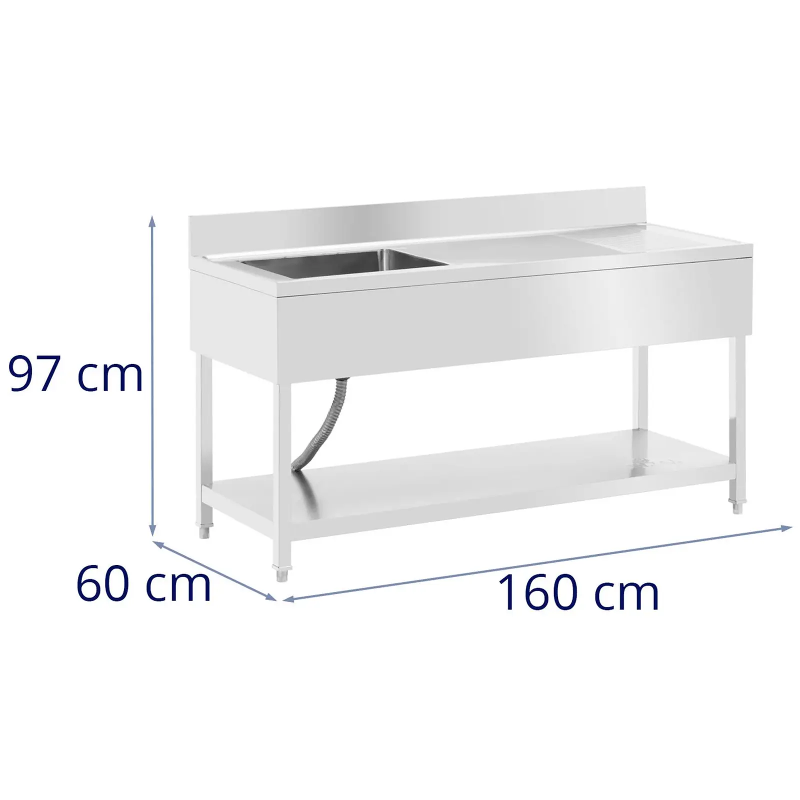 Drezový stôl - 1 misa - nehrdzavejúca oceľ - 160 x 60 x 97 cm - Royal Catering