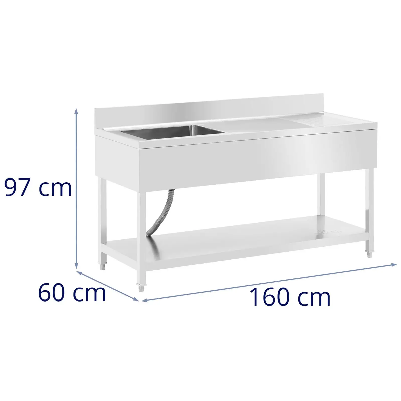 Plonge inox - 1 évier - inox - 160 x 60 x 97 cm - Royal Catering (Épaisseur du matériau de la surface: 0.8 mm)