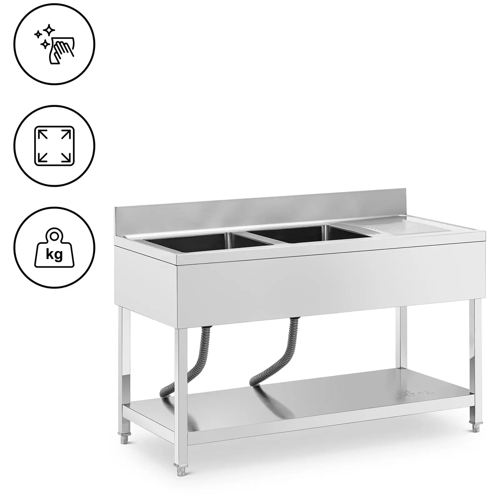 Lavello per cucina professionale - 2 vasche - Acciaio inox - 140 x 60 x 97 cm - Royal Catering