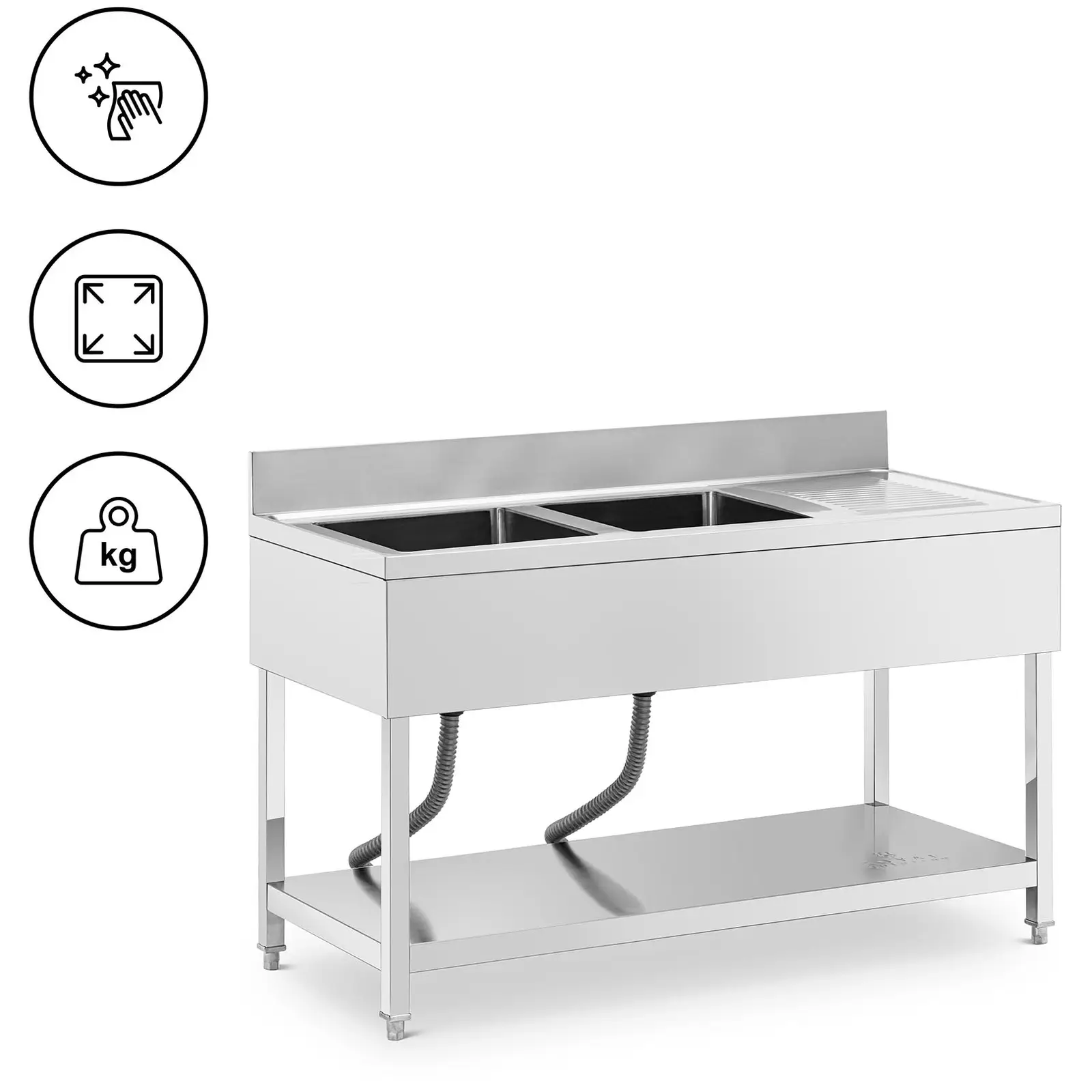 Sink Unit - 2 basins - stainless steel - 140 x 60 x 97 cm - Royal Catering