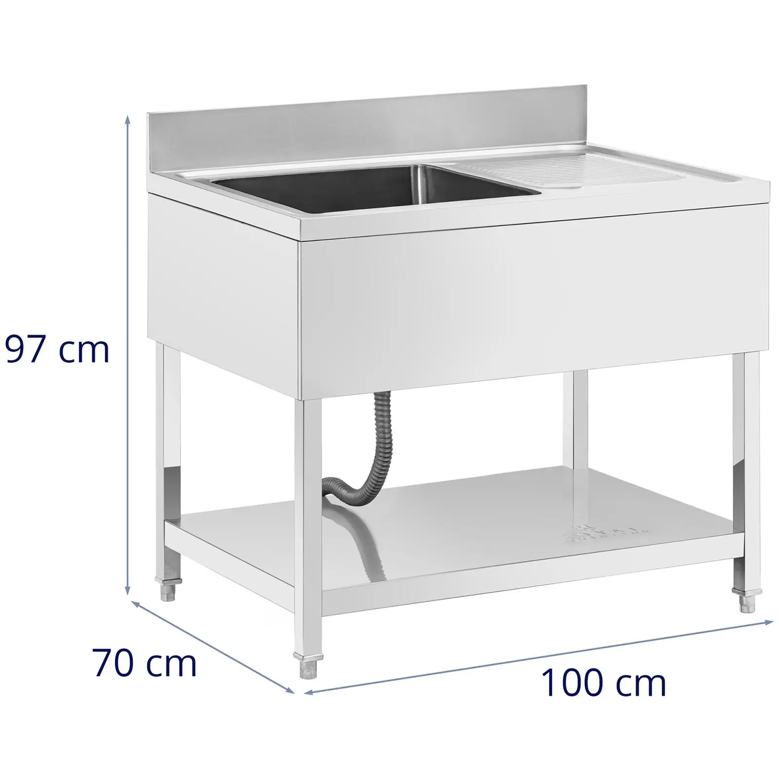 Mycí stůl - 1 dřez - ušlechtilá ocel - 100 x 70 x 97 cm - Royal Catering (Tloušťka povrchového materiálu: 0.8 mm)