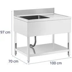 Sink Unit - 1 basin - stainless steel - 100 x 70 x 97 cm - Royal Catering
