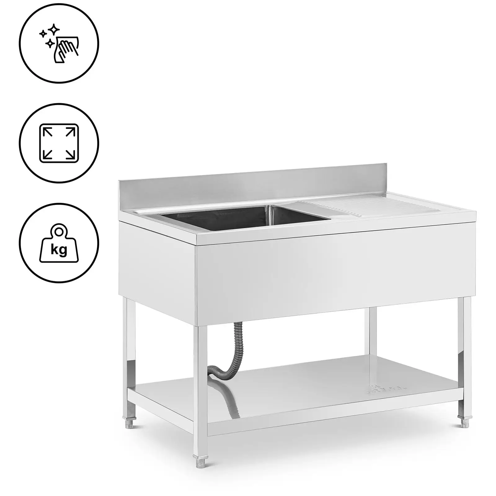 Plonge inox - 1 évier - inox - 120 x 70 x 97 cm - Royal Catering